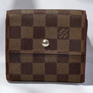 Authentic LOUIS VUITTON Elise Wallet Trifold Portefeuille Damier Ebene Canvas